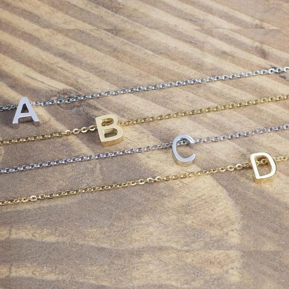 

Small simple stainless steel pendant letter necklace petite initial necklace