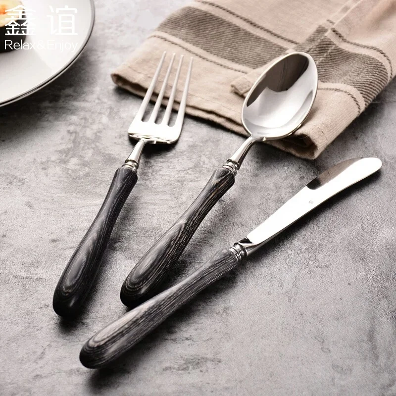 

Low MOQ New Design Flatware with wooden handle 4 Pcs Knife Spoon Fork, Natural