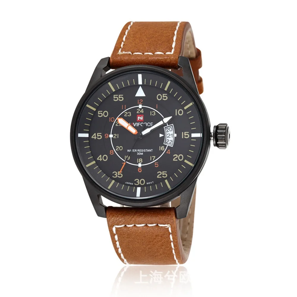 

NAVIFORCE 9044 Mens Quartz Wristwatch Dive 30M Casual Army Military Sports Watches Leather Relogio Masculino