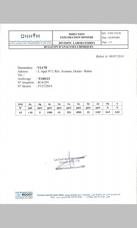
Lead and Vanadium ore 