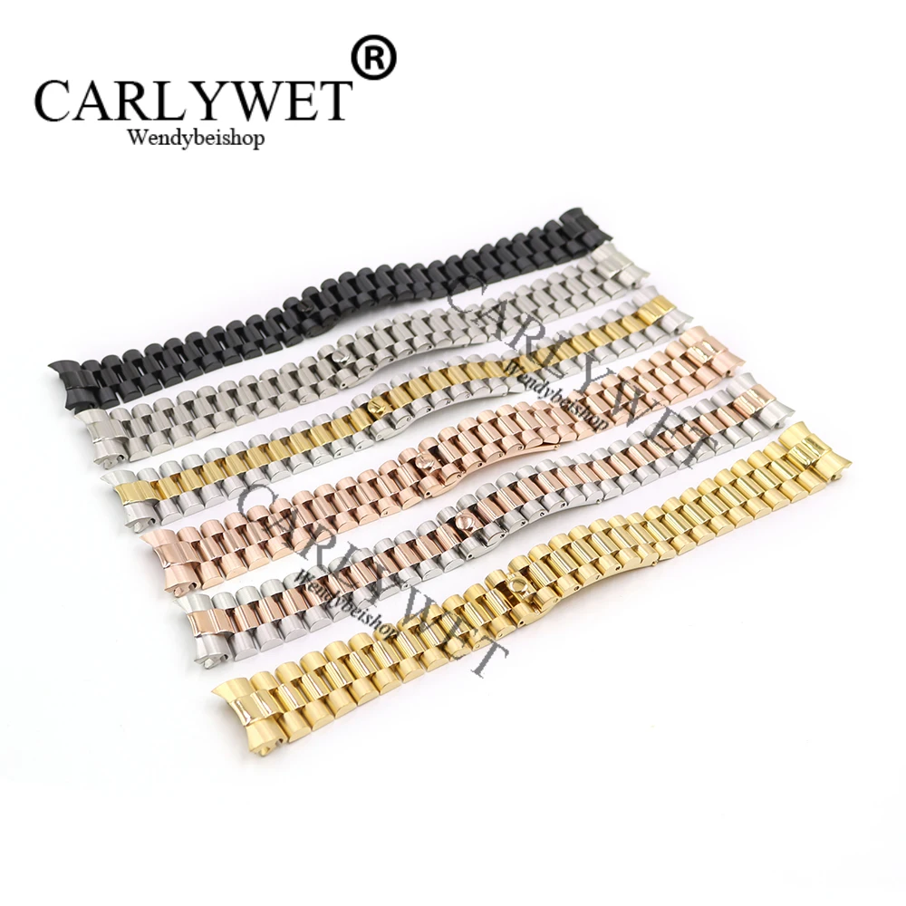 

CARLYWET  Silver Black Middle Gold Solid Curved End Screw Links Stainless Steel Replacement Wrist Watch Band Bracelet Strap, Black/silver/two tone gold/rose gold/two tone rose gold/gold