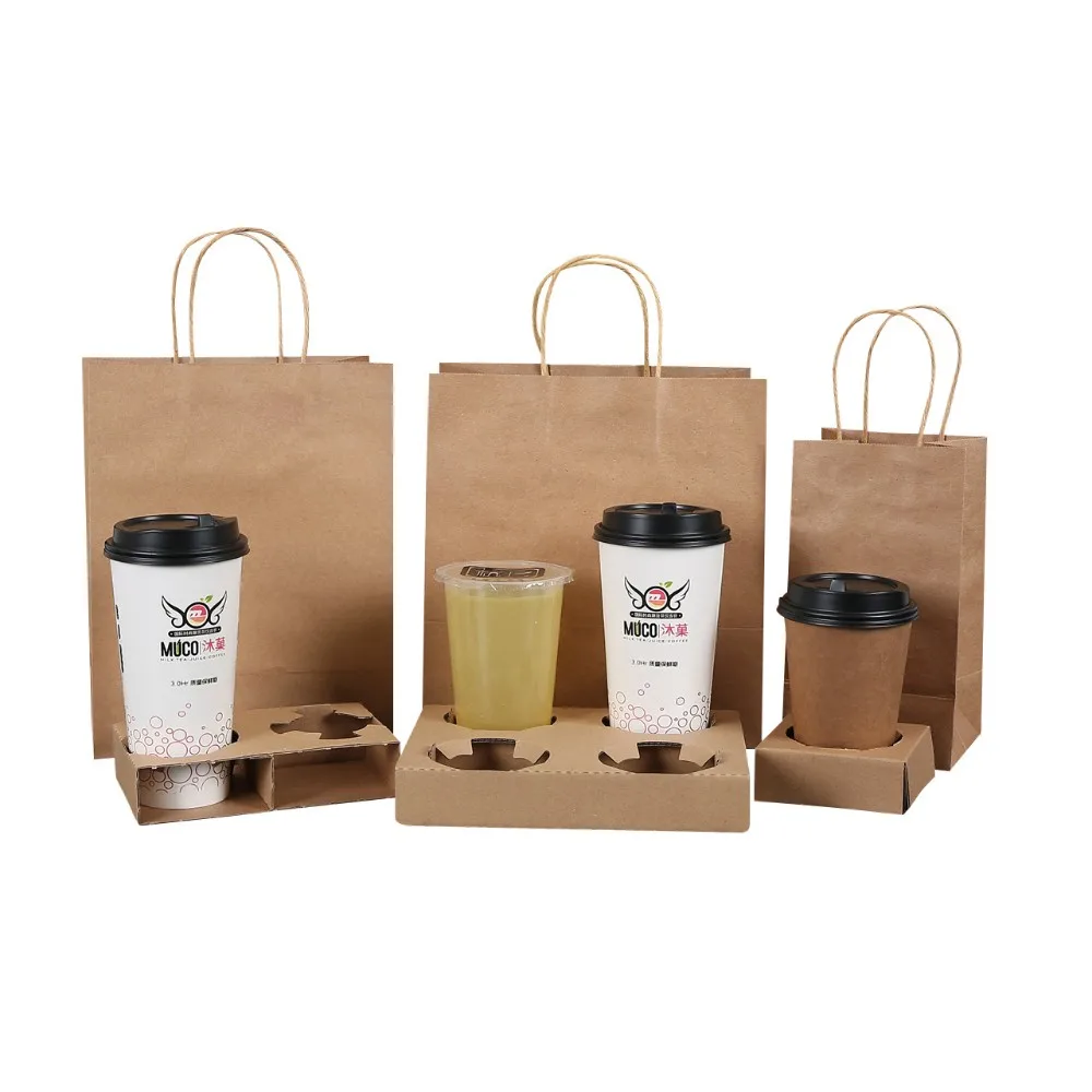 Custom Coffee Milk Tea Drinking Cup Cup Holder Take Out Packaging Bag
