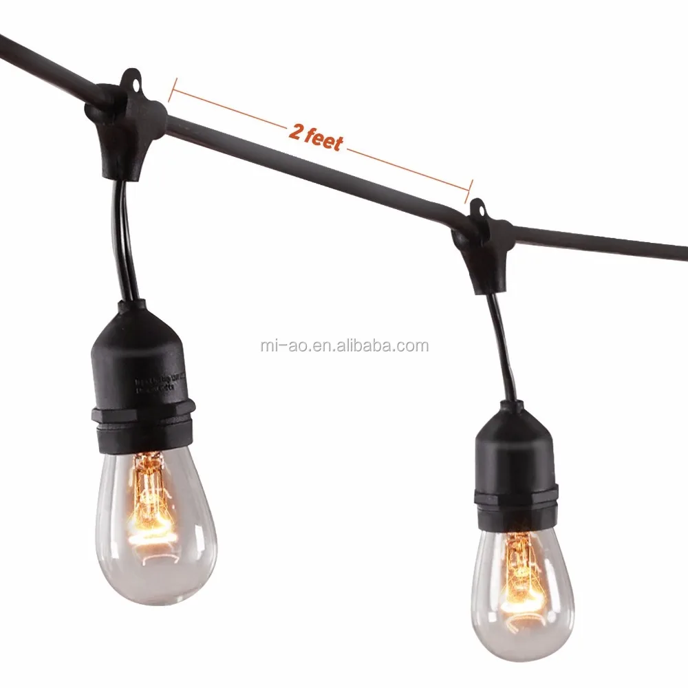 LED Outdoor Commercial 48ft with 15 Dropped Sockets 2W LED S14 Bulbs included Weatherproof Vintage Edison String Lights