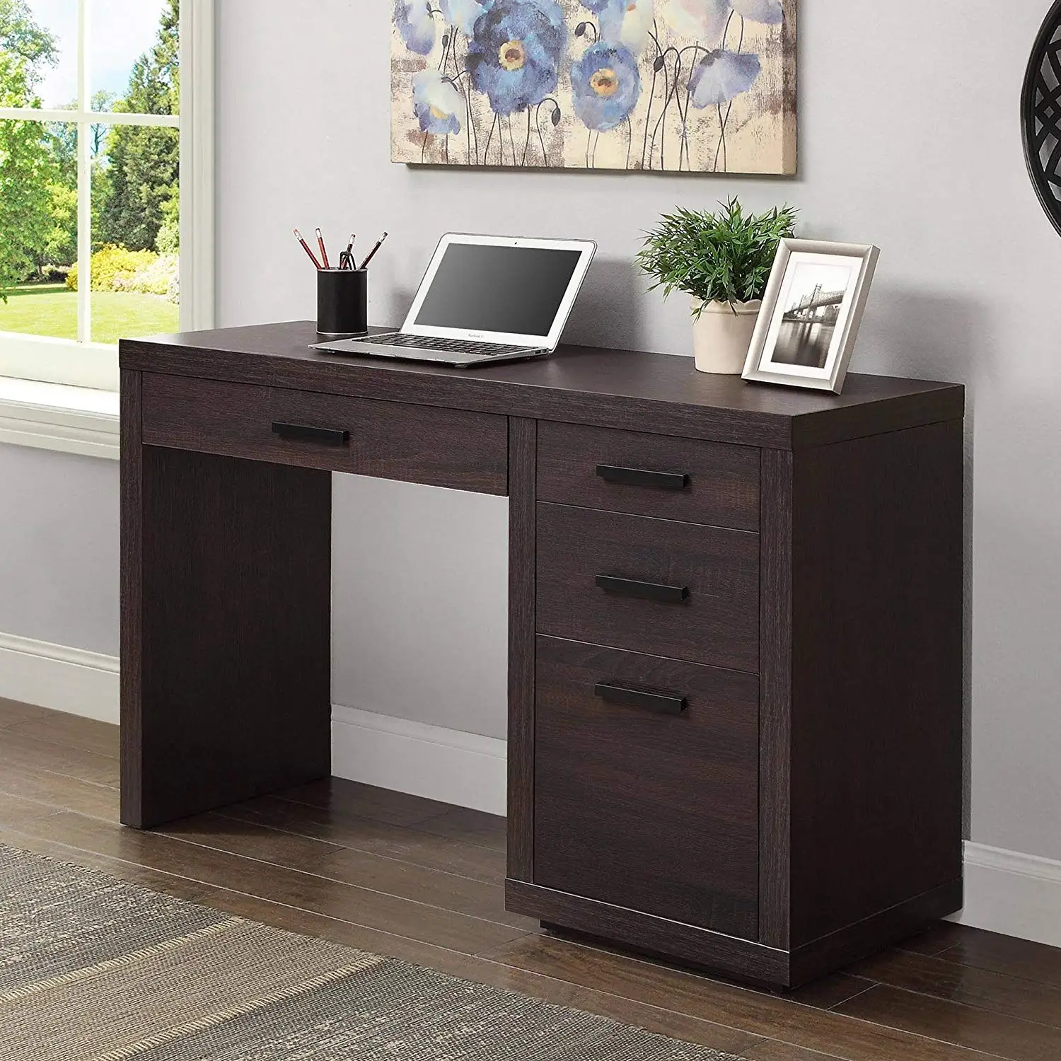 Writing Desk, Deep Espresso Finish, Great Addition to Your Hhome Office, Features Large Work Surface, that is Perfect for Computing, Paying Bills or Doing Homework + Expert Guide