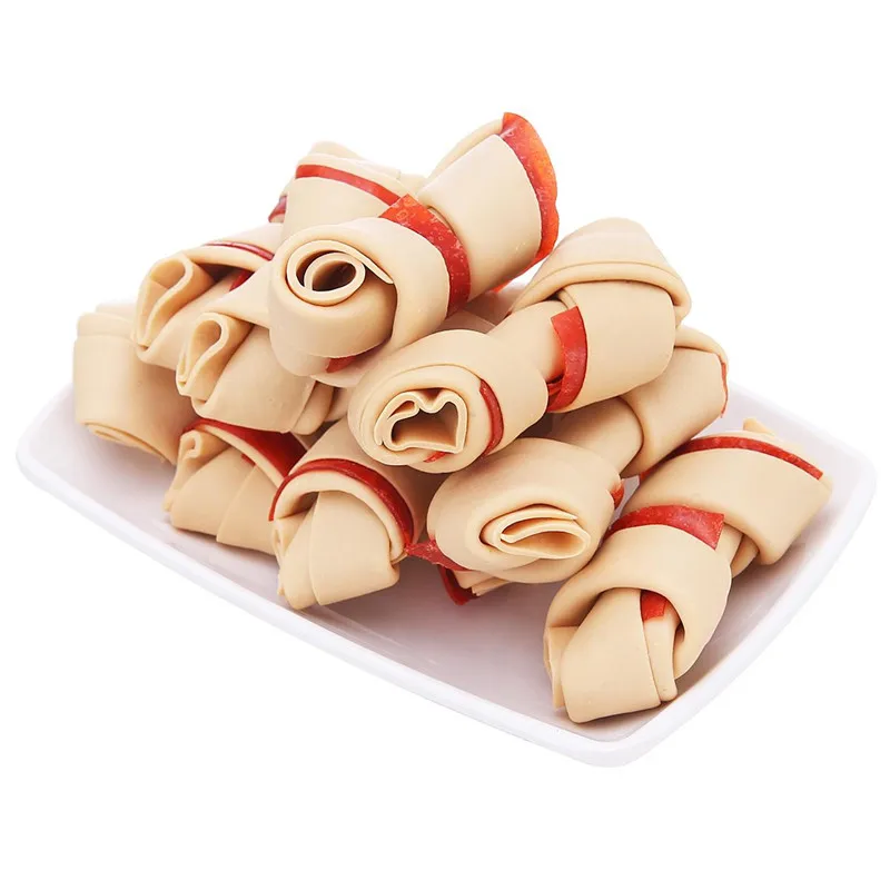 

delicious lovely dog treat various pet dental snacks rawhide knotted bone dog treats, Nutraul color