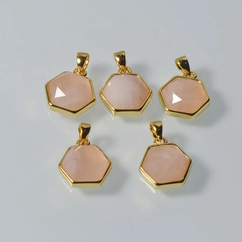 

Gold Plated Hexagon Gemstone Bezel Charm Pendant Bracelet Charms Jewellery Pendants For Jewelry Making Findings