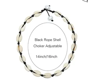 90s Cowrie Shell Choker Necklace for Women Seashell Necklace Adjustable White Beaded Necklace Handmade Hawaiian Beach Choker