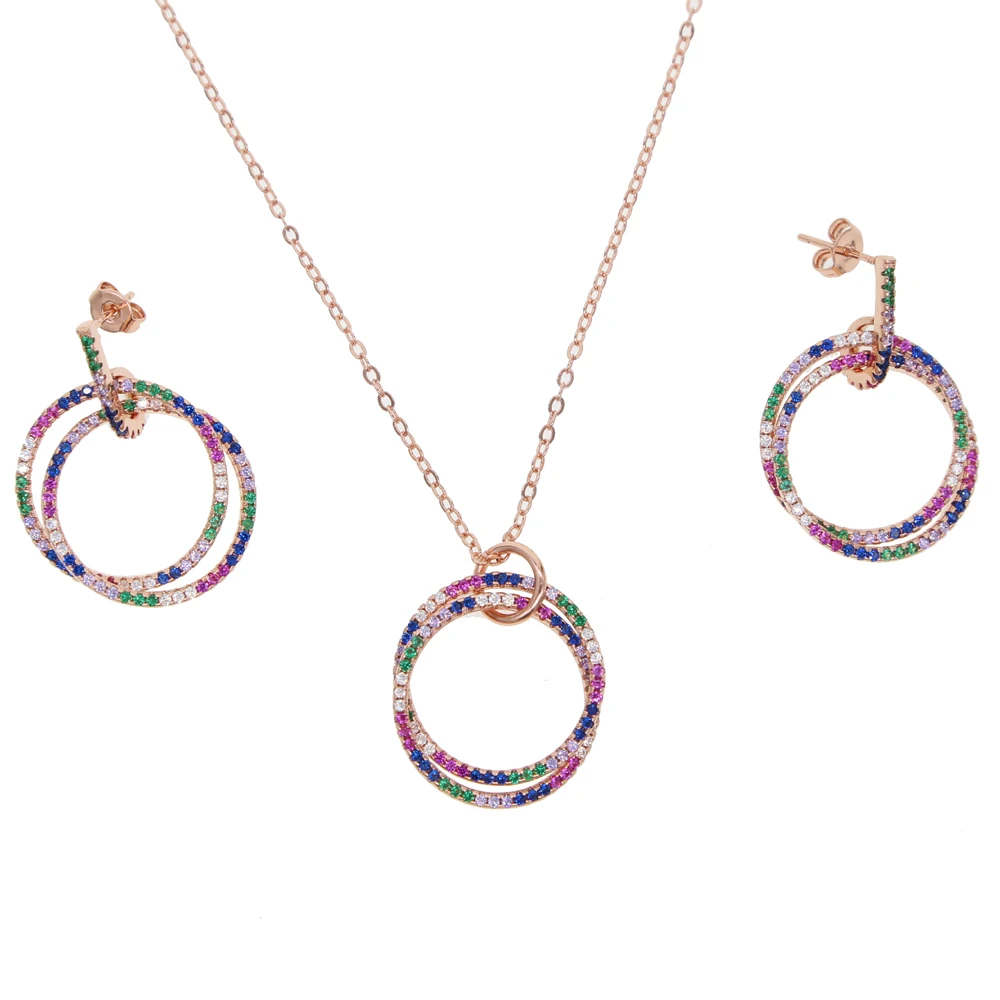 

Rainbow Round CZ Necklace for ladies Earrings