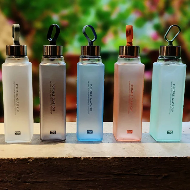 

420ml Hot Sale Creativity Square Frosted Glass Water Bottle