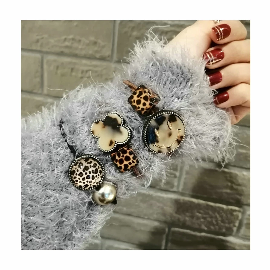 

custom wholesale leopard pattern resin hair accessories women no crease ponytail holders elastic rope hair bands