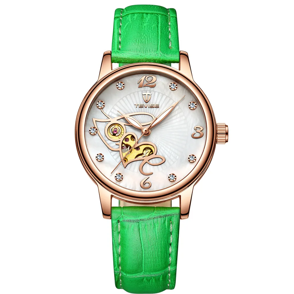 

Beautiful Women Watches Full Automatic Mechanical Female Genuine Leather Waterproof Sport Clock Fashion Casual Ladies Watch, Any color are available