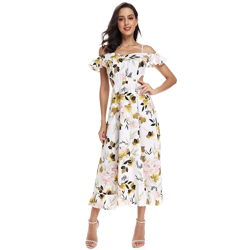 

2019 Ladies women leisure elegant floral casual dresses