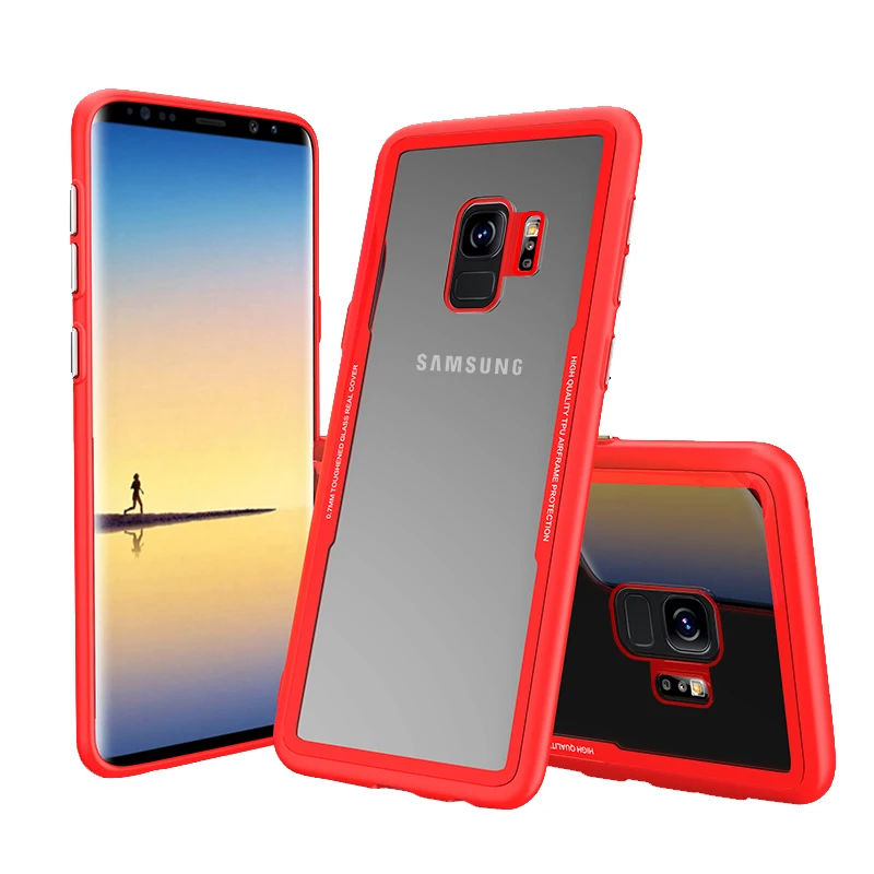 

Clear Transparent TPU Tempered Glass Case For Samsung Galaxy S9, Black;red;white;black+red