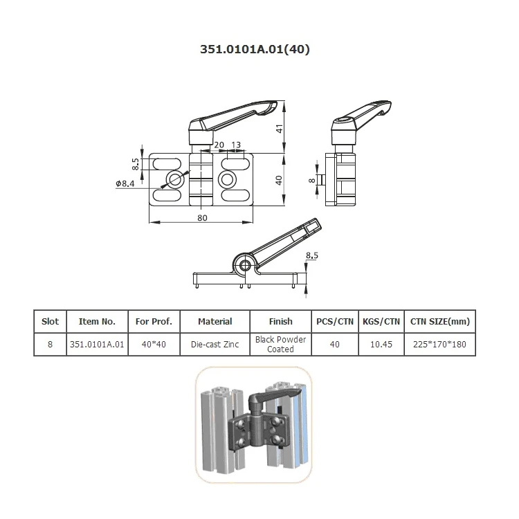 Powder coated metal hinge slot detail and locking mechanism