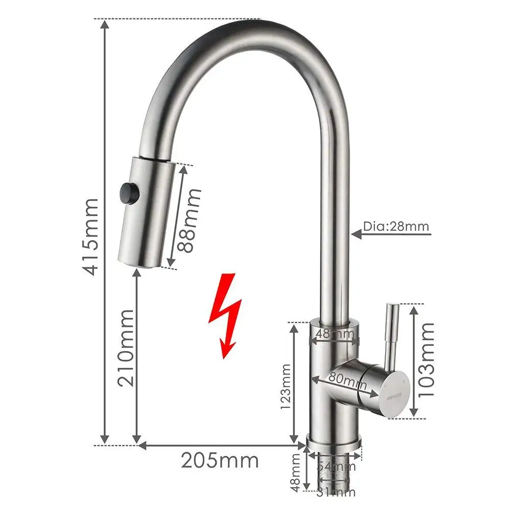 Rotatable Low Pressure Kitchen Faucet With Pullout Sprayer 304