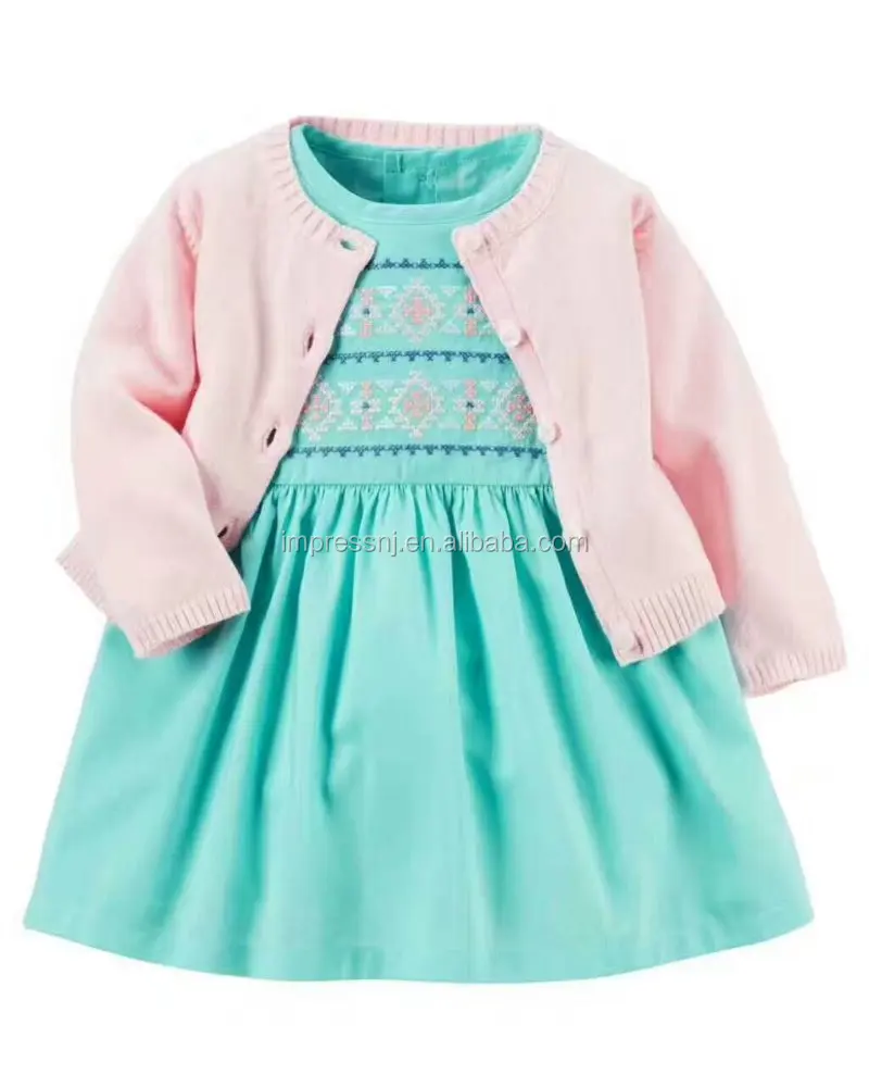 wholesale Hight Quality Baby Girl 2 Piece Set dress with Cardigan