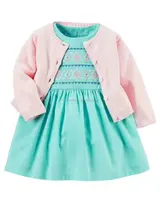 

wholesale Hight Quality Baby Girl 2 Piece Set dress with Cardigan