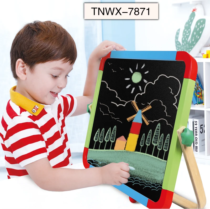 New design kids painting educational toy double sided wooden kids black and white drawing board toy for kids