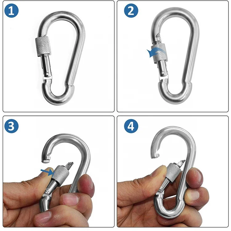 BT-245S Zinc Plated Screw Gate Carabiner Snap Hook with Safety Chain