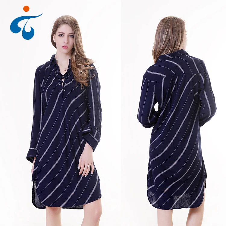 

2022 New Design Comfortable Women Girl Dress Stripe Long Sleeve Rayon Dress Summer Knee Length Casual Dress