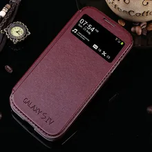 luxury original case for samsung galaxy s4 s 4 i9500 by fashion pu leather holster view phone flip window retro stand bag cover