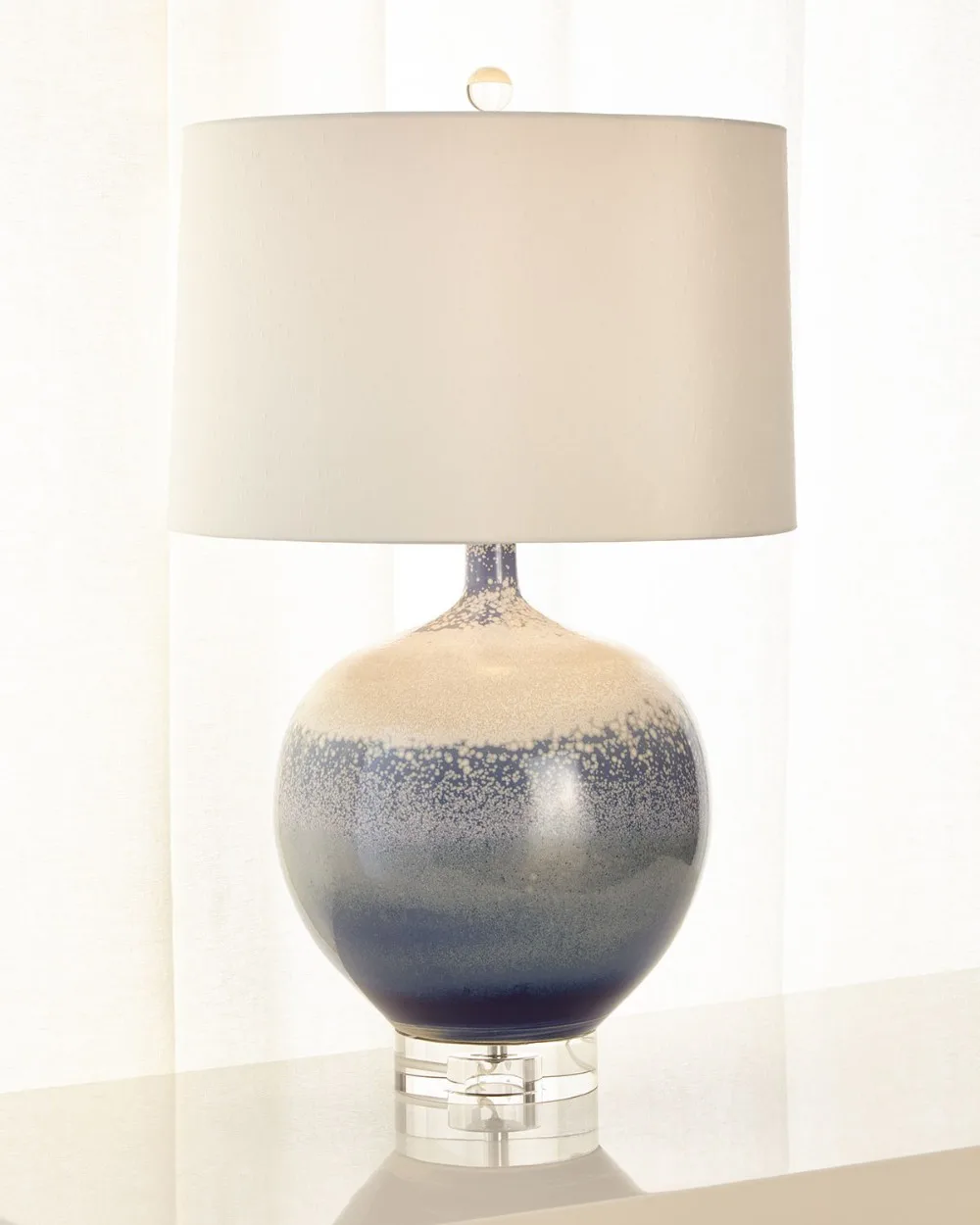 Unique Round Blue Glass Crystal Base Mediterranean Style Table Lamp For ...