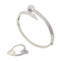

BG0301 Classic Nail Model Cubic Zircon Stone Three Lines Micro Inlay Open Bangle Bracelet And Ring