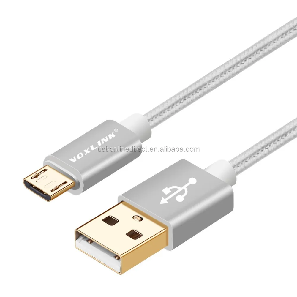 

Voxlink 1m micro usb cable golden head silver cotton round wire cable usb for Android phones