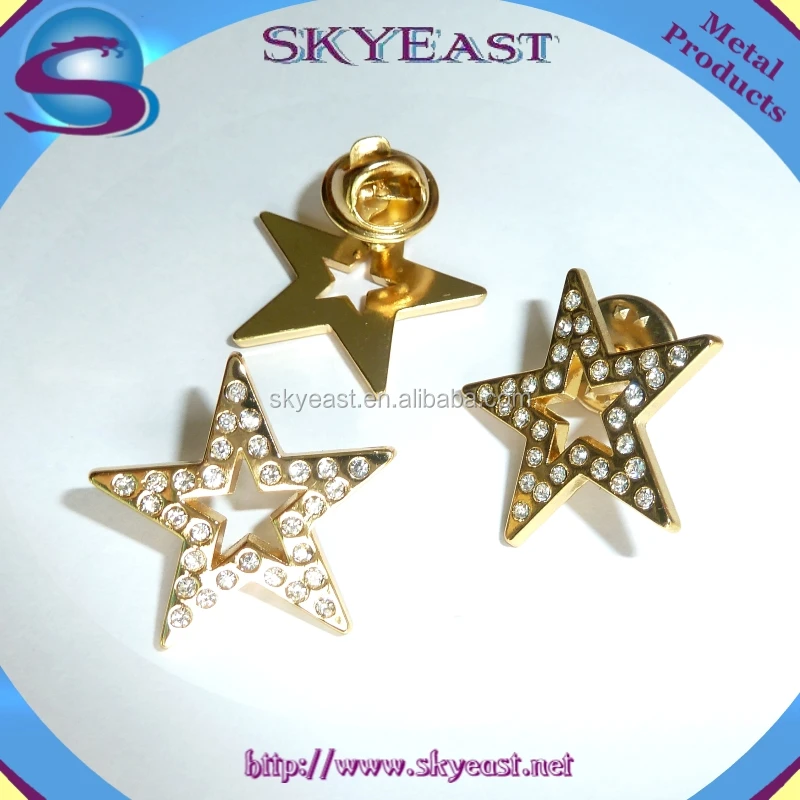 
Promotional Shiny Gold Star Shape Rhinestones Badge with Butterfly Clasp 