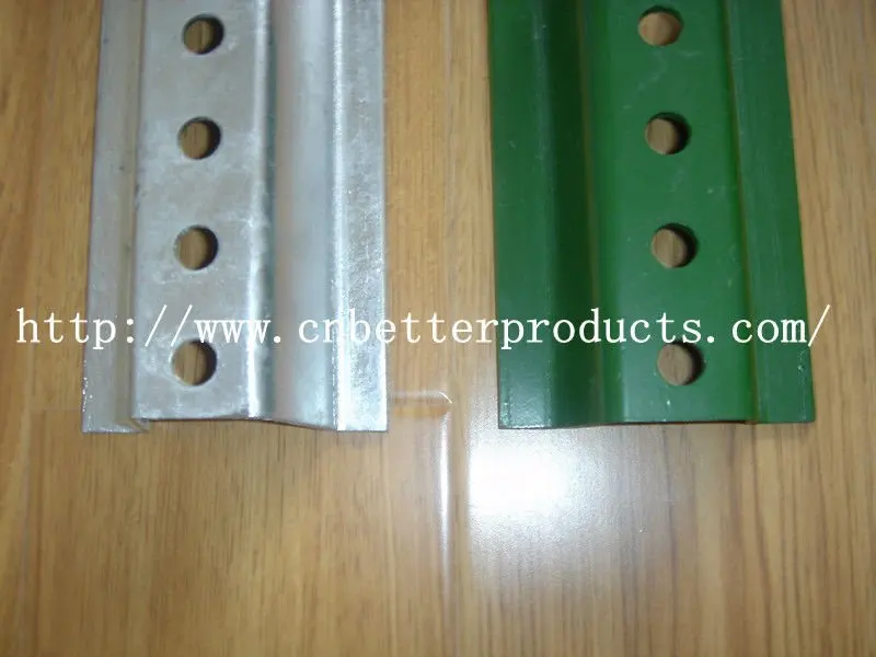 8 Foot Perforated Green painted U-channel Sign Post | U shape fence posts