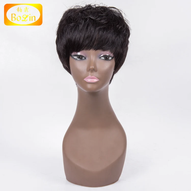 

High Density Unprocessed Virgin Brazilian Human Hair Glueless Lace Wig Color 1B Pixie Cut Short Full Lace Wig