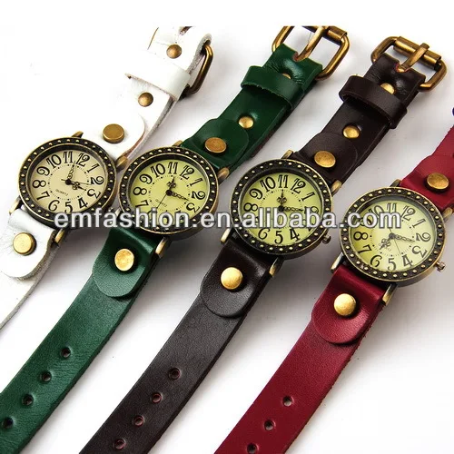 

Retro Vintage Lady Genuine Cow Leather Watch, Black;red;brown;orange;green;white