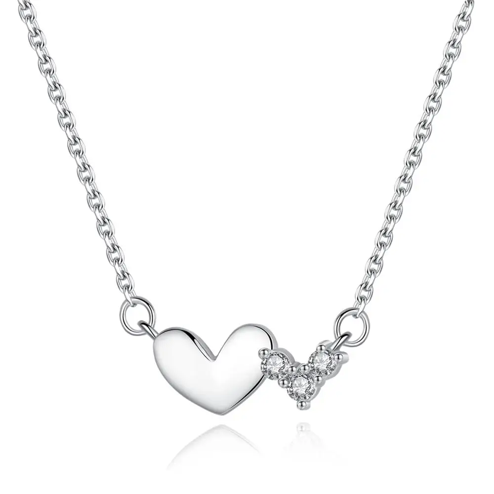 CZCITY Double Heart Pendant Cubic Zirconia 925 Sterling Silver Chain Necklace Women Jewelry