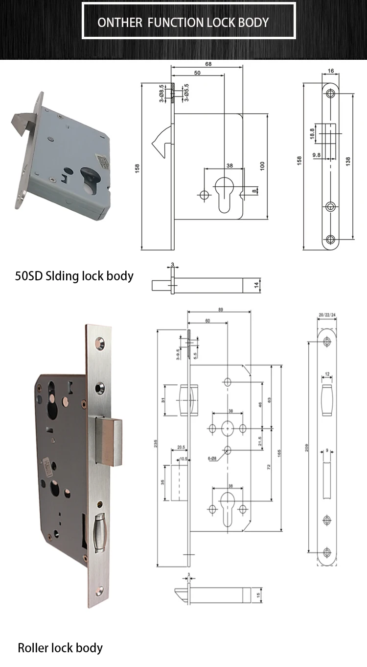 55 / 60 With 72 Center Hole Size Stainless Steel Mortise Door Lock Body