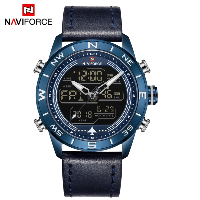 

NAVIFORCE 9144 Fashion Men Sport Watches Mens LED Analog Digital Watch Army Military Leather Quartz Watch Relogio Masculino