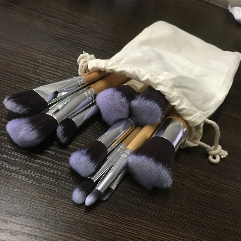 11pcs Bamboo Makeup Brush Set Provable Label Foundation Kabuki Make Up