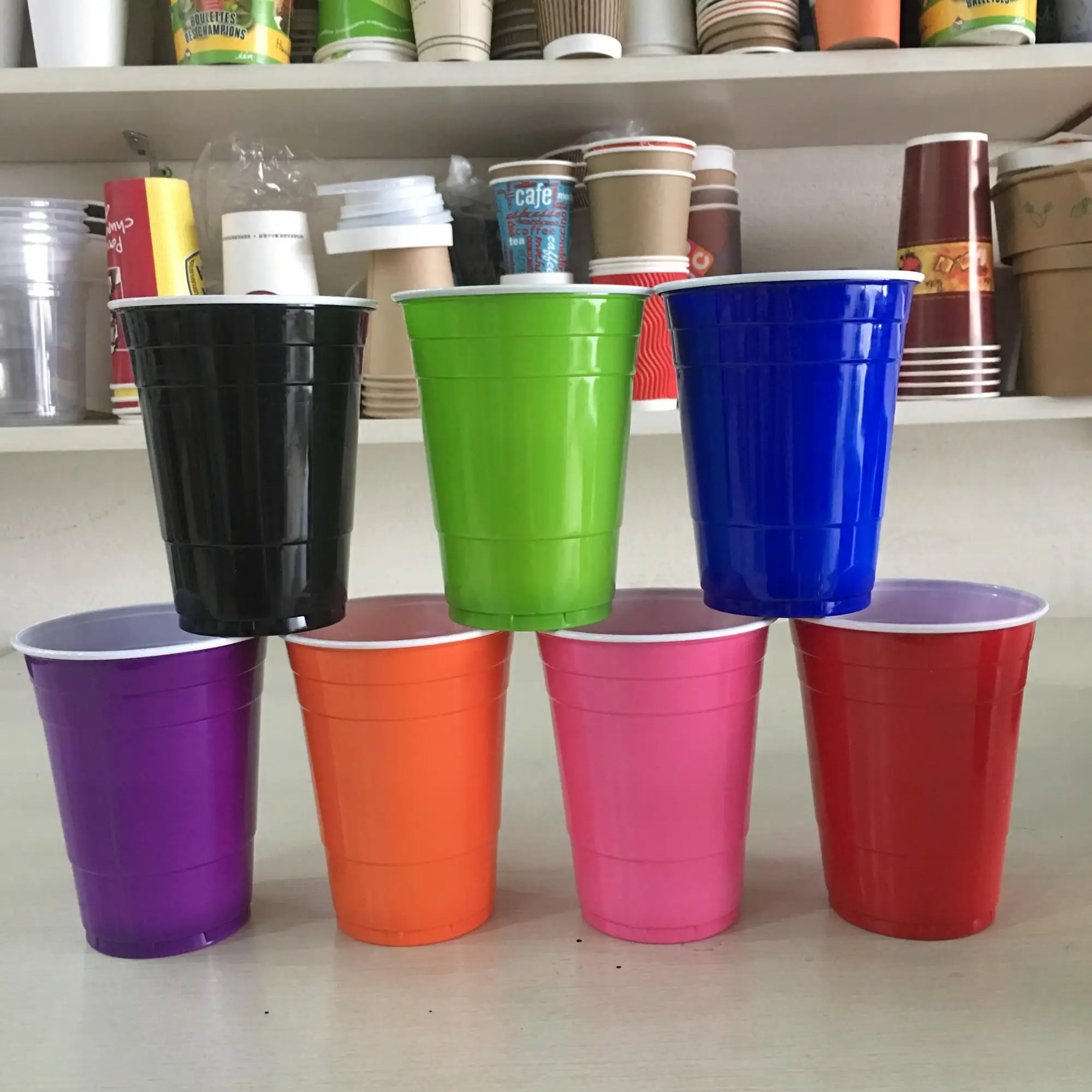 coloured disposable cups