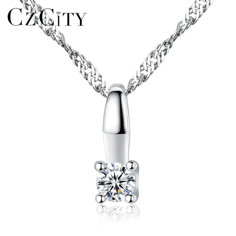 CZCITY Tiny Cubic Zirconia Thin Necklace 925 Chain Pendant Cute Women Silver Jewelry Small Pendant