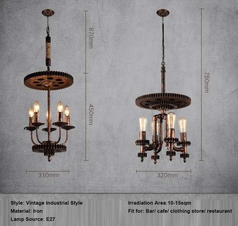 Loft antique vintage wheel industrial lighting chandelier for dining hall