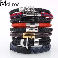 

Mcllroy leather bracelet men high quality braid cowhide leather & titanium steel buckle bracelets custom bracelet