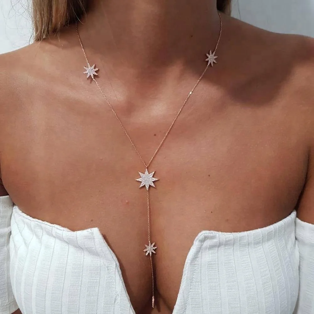 

fashion jewelry wholesale northstar charm pendant Long chain Y lariat chain sexy women summer jewelry cz star necklace, Customized