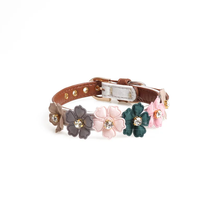 Fashion Pu Leather Rhinestone Flower Bling Luxury Dog Collar Buy