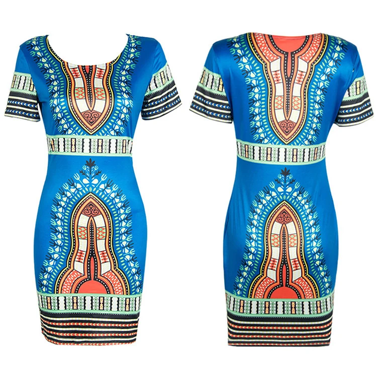 Modern Tight African National Kitenge Print Style Dress Designs For Girl