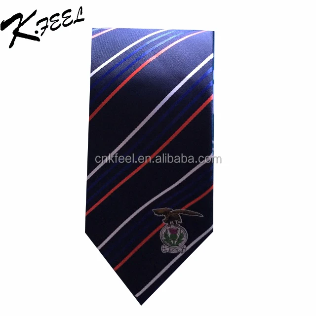 Mans stripe polyester necktie with woven logo