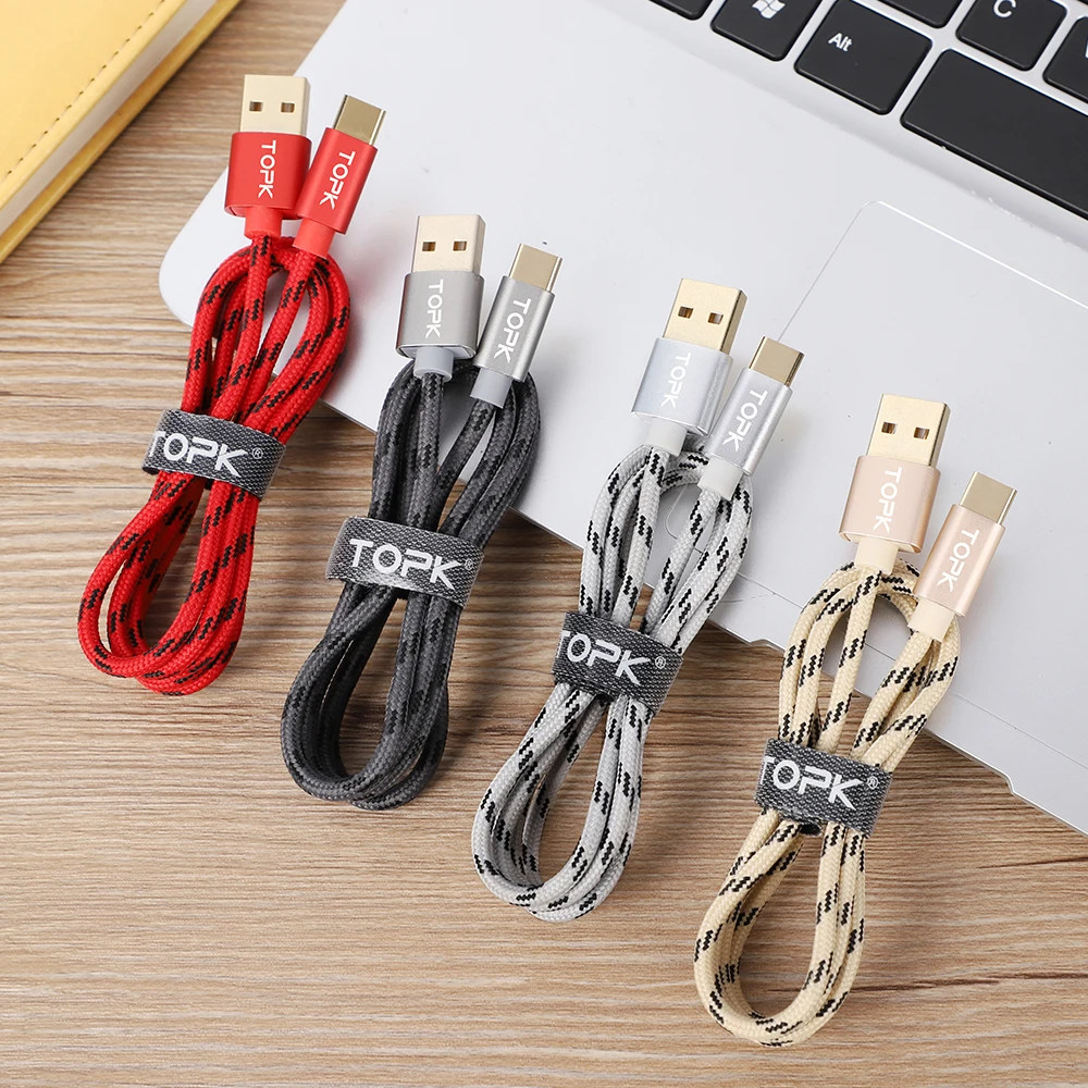 
Free Shipping TOPK AN09 1M Gold Plating Nylon Weave Micro USB Type C Charging Cable 