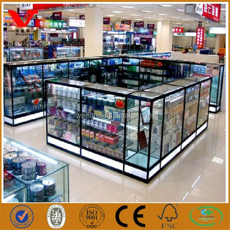 Combined Glass Display Counter And Cabinets For Computer Store