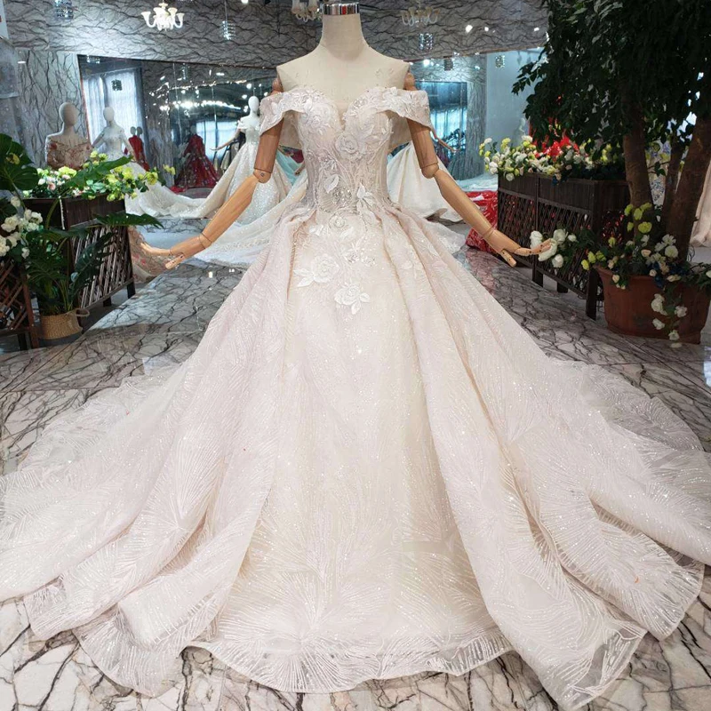 

Jancember HTL200 off shoulder ball gown long train sweetheart lilllian west wedding dress 2019