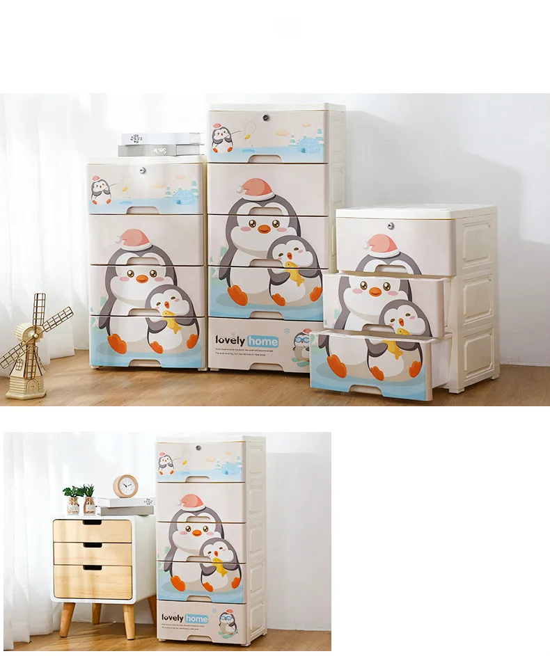 Cartoon patten kids baby plastic wardrobe wtih lock