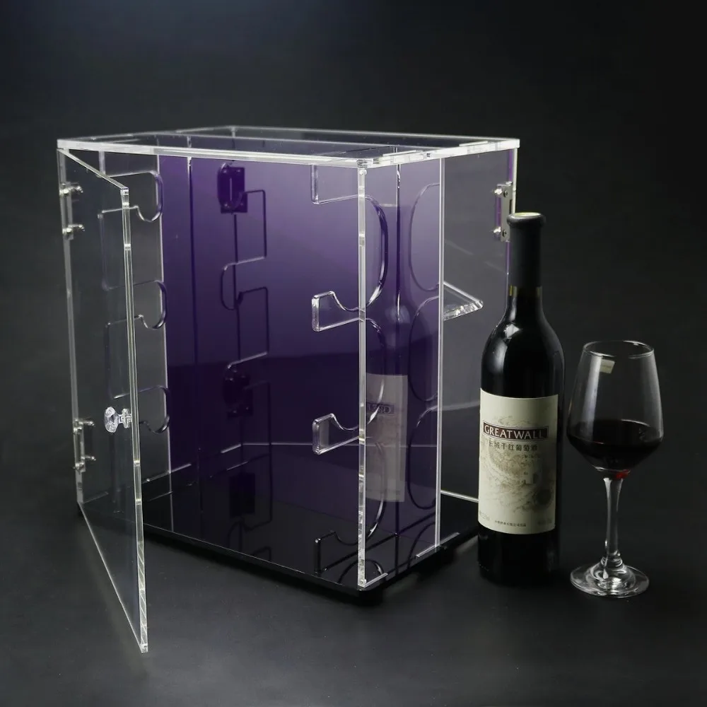 アクリルワイン収納キャビネットボックス収納ラックアクリルワインボトルディスプレイケースプロテクターワイングラスホルダー付き Buy Custom Clear Acrylic Wine