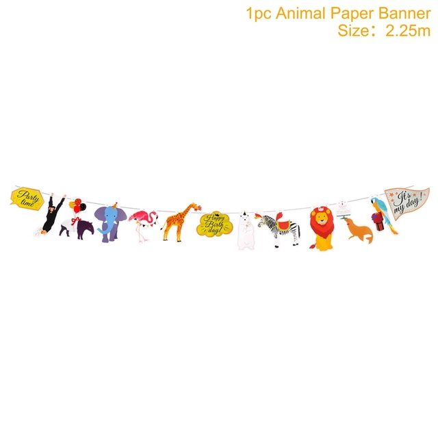 1 Set Happy Birthday Banner Cartoon Animal Paper Banner Jungle